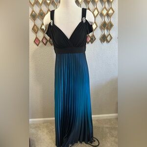 Betsy & Adam Black and Blue Pleated Ombré Formal Dress